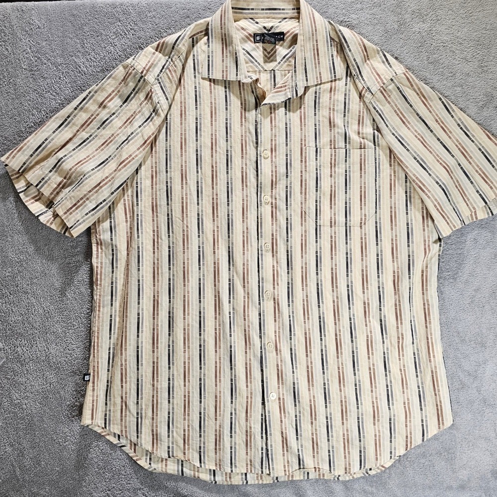 Bachrach‎ Mens XL Short Sleeve Button Down Shirt Textured Vertical Stripe Cotton